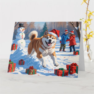 Akita Kerstfeest Sneeuwscène  Kaart