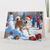 Akita Kerstfeest Sneeuwscène  Kaart (Voorkant)