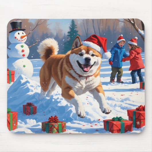 Akita Kerstfeest Sneeuwscène  Muismat (Voorkant)