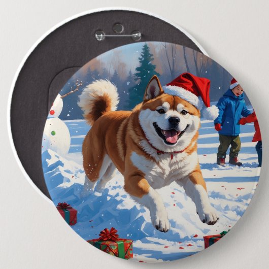 Akita Kerstfeest Sneeuwscène  Ronde Button 6,0 Cm (Voorkant /achterkant)