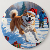 Akita Kerstfeest Sneeuwscène  Ronde Button 6,0 Cm (Voorkant)