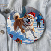 Akita Kerstfeest Sneeuwscène  Ronde Button 6,0 Cm (In situ)