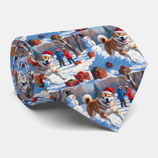 Akita Kerstfeest Sneeuwscène  Stropdas (Opgerold)