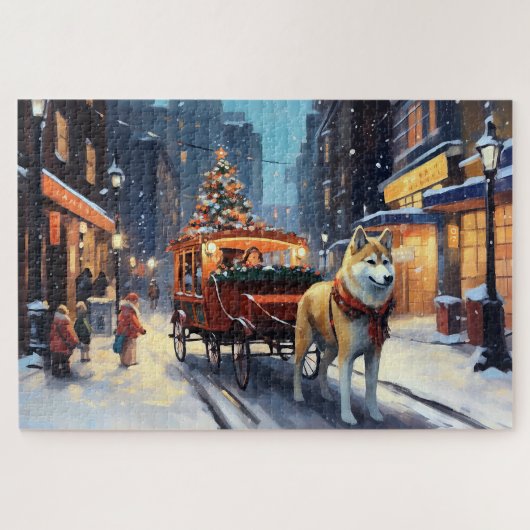 Akita Kerstfeestseizoen Legpuzzel (Horizontaal)