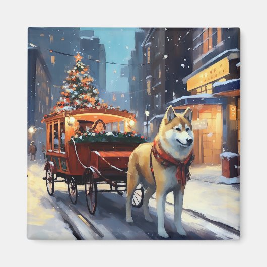 Akita Kerstfeestseizoen Magneet (Voorkant)