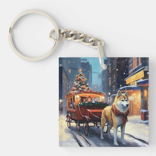 Akita Kerstfeestseizoen Sleutelhanger (Voorkant)