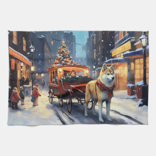 Akita Kerstfeestseizoen Theedoek