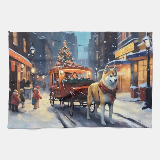 Akita Kerstfeestseizoen Theedoek (Horizontaal)