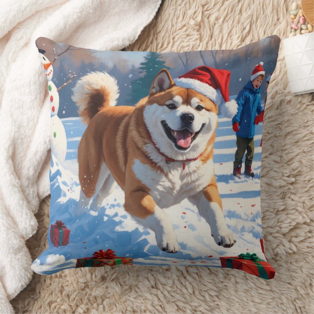 Akita Kerstfest Sneeuwscène  Kussen (Deken)
