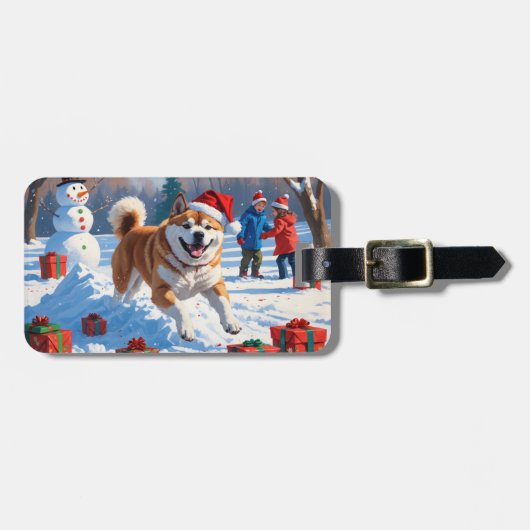 Akita Kerstfest Sneeuwsfeer Bagagelabel (Voorkant horizontaal)