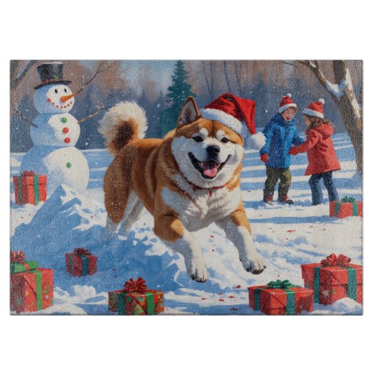 Akita Kerstfestival Sneeuwsfeer Snijplank (Voorkant)