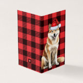 Akita Kersthond met Holiday Buffalo Plaid Kaart (Buitenkant)