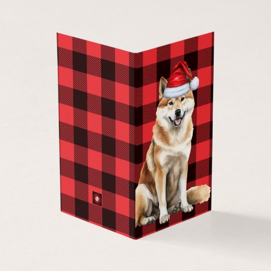 Akita Kersthond met Holiday Buffalo Plaid Kaart (Buitenkant)