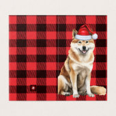 Akita Kersthond met Holiday Buffalo Plaid Kaart (Buitenkant ongevouwen)