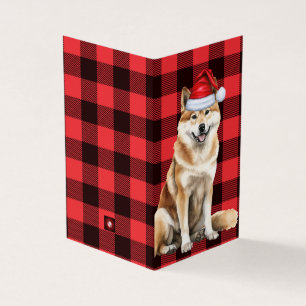 Akita Kersthond met Vakantie Buffalo Plaid Kaart