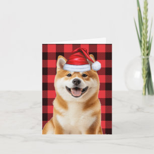 Akita Kersthond Rood Buffalo Plaid Kerstmis Feestdagen Kaart
