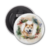 Akita Kerstkrans feestelijke pup Button Flesopener (Voorkant)