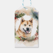 Akita Kerstkrans feestelijke pup Cadeaulabel (Voorkant)