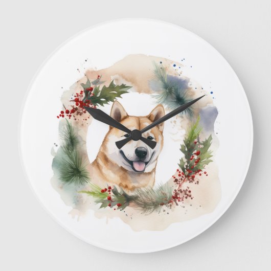 Akita Kerstkrans feestelijke pup Grote Klok (Voorkant)