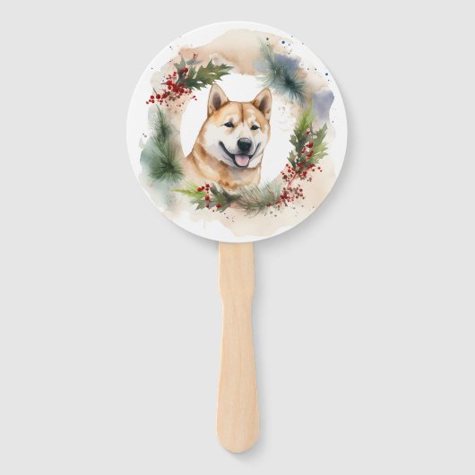 Akita Kerstkrans feestelijke pup Handwaaier (Voorkant)