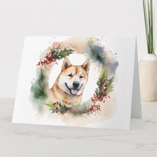 Akita Kerstkrans feestelijke pup Kaart (Voorkant)