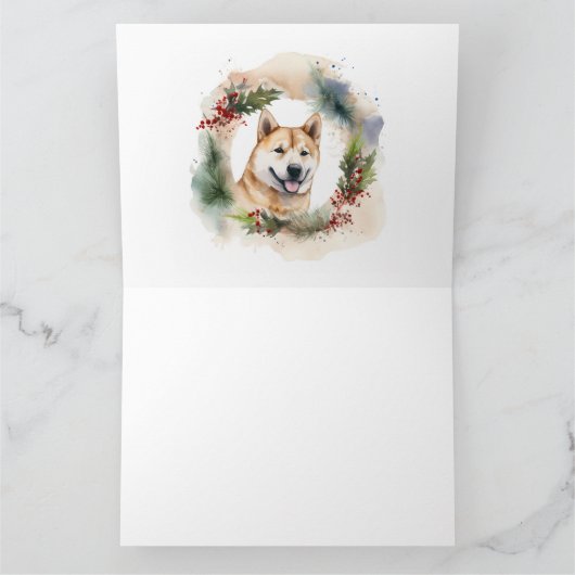 Akita Kerstkrans feestelijke pup Kaart (Binnen)