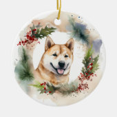 Akita Kerstkrans feestelijke pup Keramisch Ornament (Voorkant)