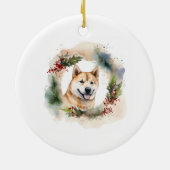 Akita Kerstkrans feestelijke pup Keramisch Ornament (Achterkant)