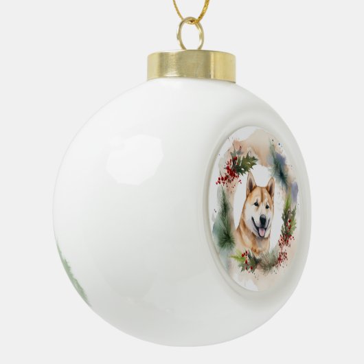 Akita Kerstkrans feestelijke pup Keramische Bal Ornament (Links)