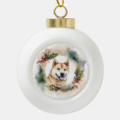 Akita Kerstkrans feestelijke pup Keramische Bal Ornament (Voorkant)