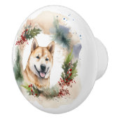 Akita Kerstkrans feestelijke pup Keramische Knop (Rechts)