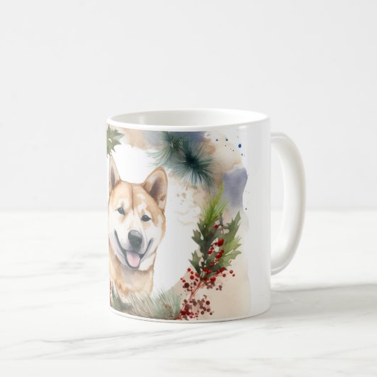 Akita Kerstkrans feestelijke pup Koffiemok (Voorkant rechts)