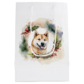 Akita Kerstkrans feestelijke pup Medium Cadeauzakje (Achterkant)