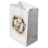 Akita Kerstkrans feestelijke pup Medium Cadeauzakje (Achterkant Gekanteld)