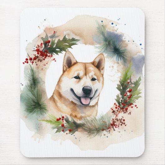 Akita Kerstkrans feestelijke pup Muismat (Voorkant)