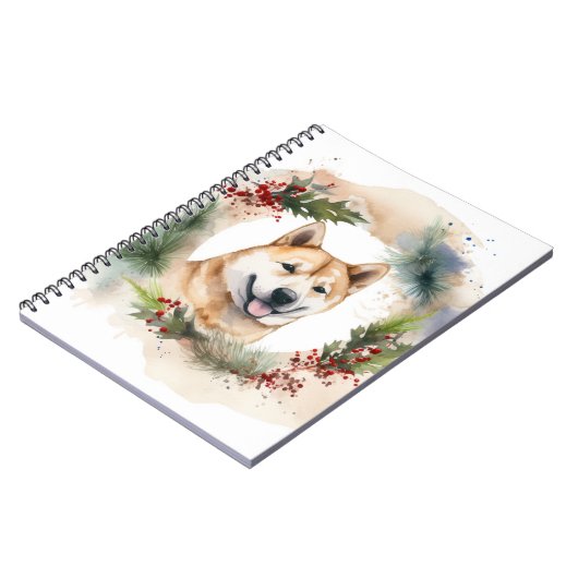 Akita Kerstkrans feestelijke pup Notitieboek (Linkerzijde)