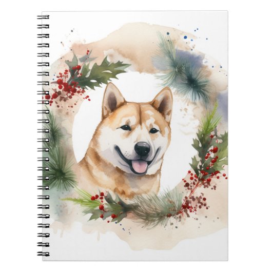 Akita Kerstkrans feestelijke pup Notitieboek (Voorkant)