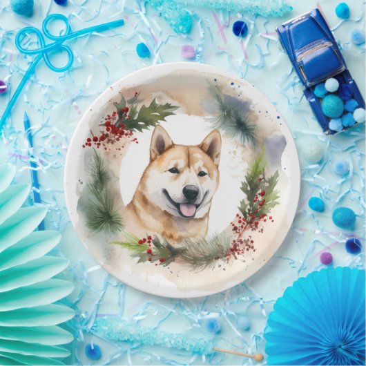 Akita Kerstkrans feestelijke pup Papieren Bordje (Feest)
