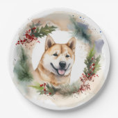 Akita Kerstkrans feestelijke pup Papieren Bordje (Voorkant)