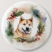 Akita Kerstkrans feestelijke pup Ronde Button 6,0 Cm (Voorkant)