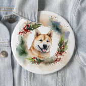 Akita Kerstkrans feestelijke pup Ronde Button 6,0 Cm (In situ)