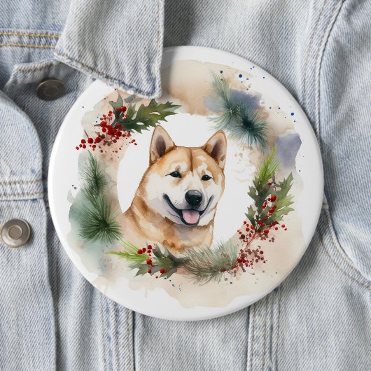 Akita Kerstkrans feestelijke pup Ronde Button 6,0 Cm (In situ)