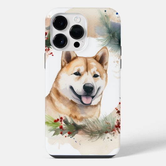 Akita Kerstkrans Festieve Pup iPhone Hoesje (Achterkant)
