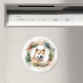 Akita Kerstkrans Festieve Pup Magneet (Insitu (Vaatwasser))