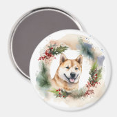 Akita Kerstkrans Festieve Pup Magneet (Voorkant / Achterkant)