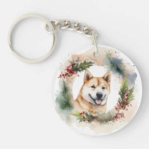Akita Kerstkrans Festieve Pup Sleutelhanger
