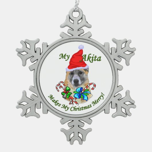 Akita KerstMerry Tin Sneeuwvlok Ornament (Voorkant)