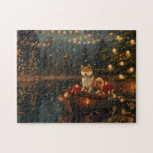 Akita Kerstmis Festive Reis Legpuzzel