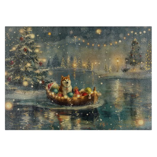 Akita Kerstmis Festive Reis Snijplank (Voorkant)