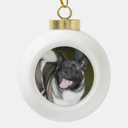 Akita kerstversiering keramische bal ornament (Voorkant)